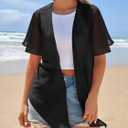 MEROKEETY Women's Summer Lightweight Sheer Shrugs Tie Front Chiffon Cardigan Cover Up Shawls for Evening Dresses (Black, XL)