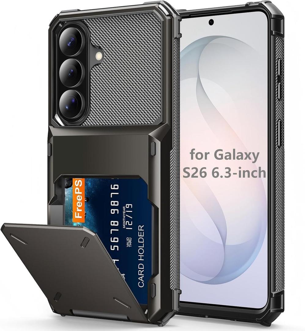 for Samsung S26 Wallet Case 5 Credit Card Holder for Galaxy S26 Flip Cover Hidden Compartment ID Slot Card Holder for Men Women Shockproof Dual Layer TPU Hard Shell Protective Bumper Gunmetal