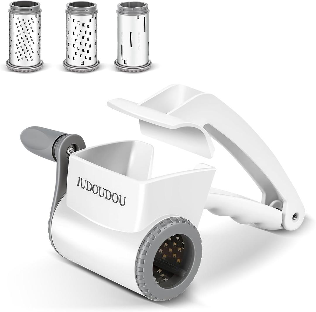 Cheese Grater Hand Crank - Classic Rotary Cheese Grater, Parmesan Cheese Shredder Handheld with 3 Stainless Steel Drums, Can be used for Hard Cheese, Chocolate and Nuts - Dishwasher Safe