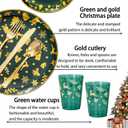 175Pcs Christmas Plates Disposable - Christmas Plastic Plate - Green Gold Xmas Dinnerware Sets for 25 Guests Include 50 Plates, 75 Silverware, 25Cups, 25Napkins for Xmas Party