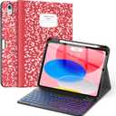 Supveco Keyboard Case for iPad (A16) 11th/10th Generation 11&10.9 Inch with Pencil Holder,7 Colors Backlit Wireless Detachable Folio Keyboard Cover for iPad 11th/10th Gen 2025/2022-Book Red