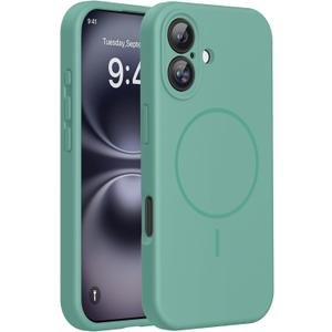 Miracase Compatible with iPhone 16 Case, [Soft Anti-Scratch Microfiber Lining], Compatible with MagSafe, Liquid Silicone Case Shockproof Drop Protection Phone Case for 16,Midnight Green
