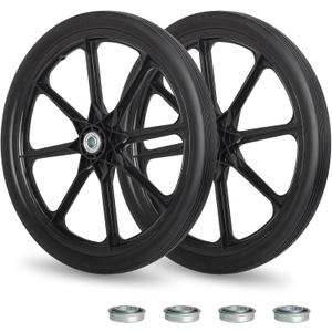 GICOOL 20" Flat Free Tire and Wheel, with 3/4" & 5/8" Bearing, 2.45" Centered Hub, Replacement Wheel For Rubbermaid Wheelbarrow, Garden Yard Cart, 2 Pcs