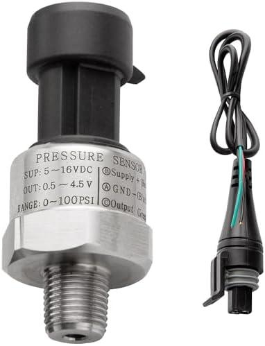 Ronybuy 100 Psi Oil Fuel Pressure Sensor Transducer Sender 1/8" -27 NPT Thread with Harness Kit for Fuel Oil Air Water, 316 Stainless Steel Pressure Regulator 0-100 Psi Switch Sensor Transmitter