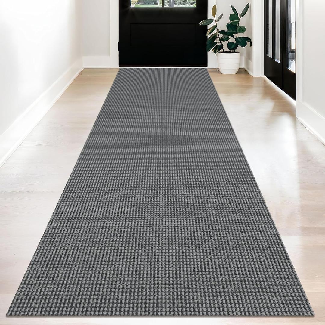 KOZYFLY Boho Runners for Hallways 3x12 ft Washable Hall Carpet Runner Rubber Backed Kitchen Rug Dark Grey Cotton Entryway Runner Indoor Floor Carpet for Hall Kitchen Entryway (3' x 12' (Runner), Grey/Dark Grey)