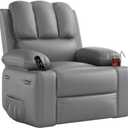 GarveeHome Recliner Chair, 360 Swivel Rocker Recliners with Heat & Massage, Soft Lazy Boy Recliner Chair with 2 Cup Holders and Side Pocket for Living Room Bedrooms and Nurseries -Grey