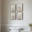 Framed Vintage Botanical Wall Art, 4 Piece Boho Rustic Floral Canvas Painting Prints for Modern Farmhouse, Black and White Neutral Flower Pictures for Bathroom Bedroom Hallway Kitchen Home Decor, 8" W x 10" H x 4Pcs, Misty - Black Framed