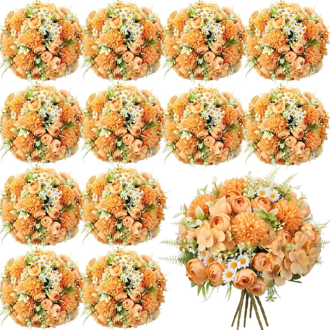 Tigeen 12 Bundles Peonies Artificial Flowers Faux Roses Silk Flowers Hydrangea Artificial Bouquet for Wedding Table Centerpiece Floral Vase Home Office Bridal Decor (Yellow)