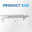 Treshin Stainless Steel Shelf with 4 Hooks 14 x 24 Inches, Commercial Wall Mount Floating Shelving Storage Pot Rack for Restaurant, Kitchen, Home, Bar and Hotel