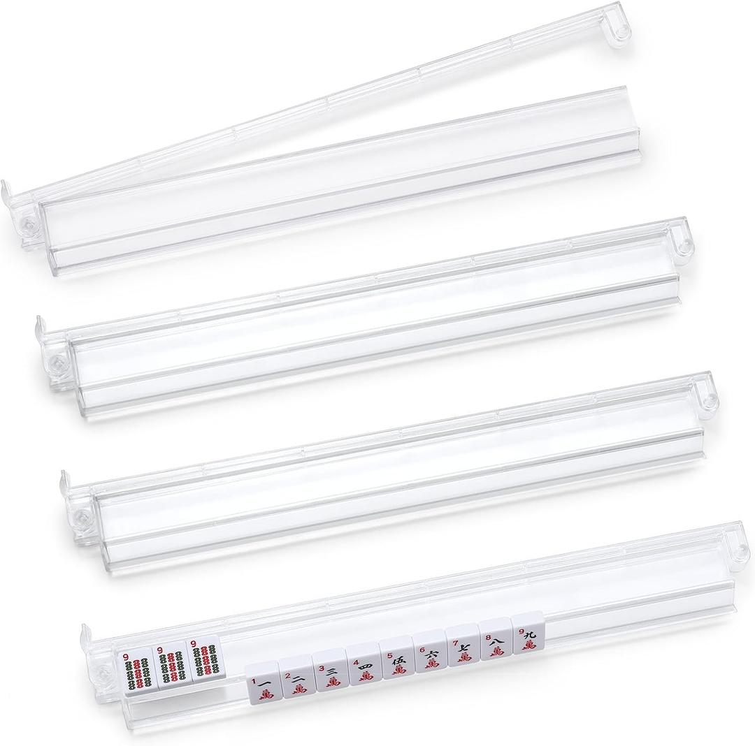 Mahjong Racks,4PCS Clear Acrylic Mahjong Racks with Pushers,American Mahjong Accessories Mahjong Gifts Transparency, Small