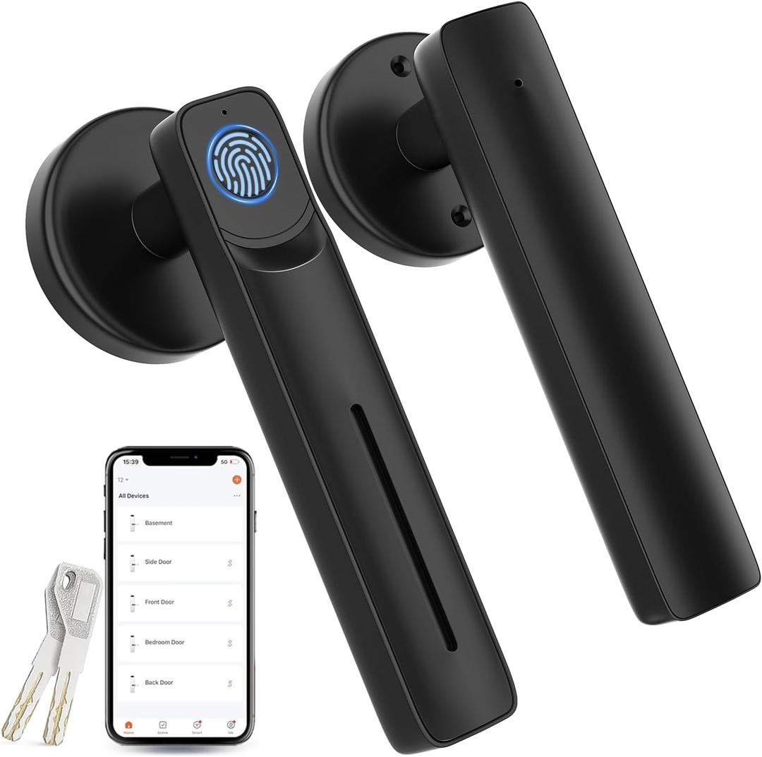 Fingerprint Door Lock with Smart APP,Fingerprint Door Knob,Biometric Door Knob Keyless Entry Door Lock with Tuya for Home/Bedroom/Office/Apartment/Airbnb Black