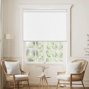 ChrisDowa Cordless 100% Blackout Roller Shade, with Striped Jacquard, Thermal Insulated, UV Protection Fabric, Total Blackout Blinds for Window, French Doors, Home and Office. White, 42" W x 72" H