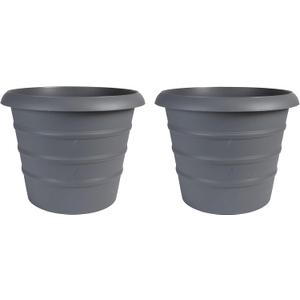 The HC Companies 16 Inch Marina Planter Lightweight Indoor Outdoor Plastic Plant Pot for Herbs and Flowers, Warm Gray (Pack of 2)