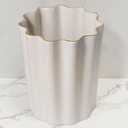 White and Gold Ceramic Fluted Small Bathroom Trash Can 2 Gal - Luxury Stone Trash Can-Heavy & Decorative Garbage Bin for Bathroom, Kitchen, Office, Bedroom & Living Room Corner (White and gold)