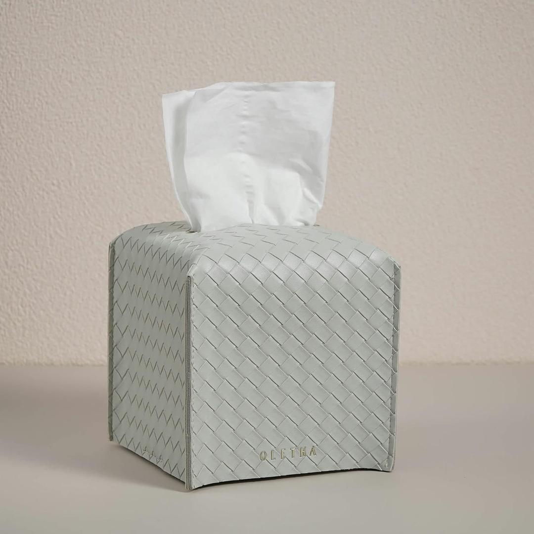 OLETHA Square Tissue Box Cover  Aesthetic Desk Decor for Room, Home & Office  Tissues Cube Boxes Holder  Woven Textured, Grey