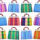 MoreFiesta 18 Pcs Small Mexican Tote Mercado Bags 7.5 inch by 7.5 inch, Assorted Colors High Thread Mesh - Mini Mexican Mercado Candy Bags