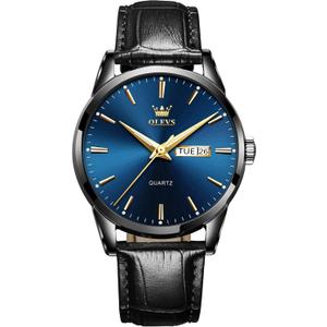 QBAIZI Men's Casual Leather Watch, Easy to Read Three-Hand Analog Stainless Steel Watches for Men, Minimalist Day Date Waterproof Luminous Mens Quartz Wristwatch