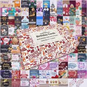 104 Unique Birthday Card Bulk, Assorted Birthday Card Box with Envelopes & Stickers, 4x6 Inches Blank Happy Birthday Cards Assortment for Work, Office, Family, Business, Friends