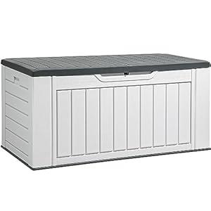 DWVO XL 160 Gallon Storage Shed, Resin Large Deck Box, Waterproof Outdoor Storage Box for Patio Furniture Cushions, Garden Tools and Pool Supplies, Lockable, Light Grey