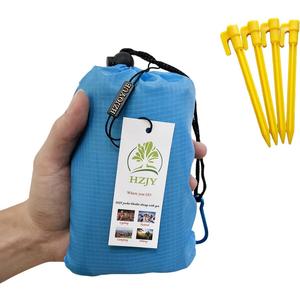 Outdoor Blanket (71" x 55") -Compact, Lightweight, Sand Proof Pocket Blanket Best Mat for The Beach, Hiking, Travel, Camping, Festivals with Pockets, Loops, Stakes, Carabiner (Sky Blue)