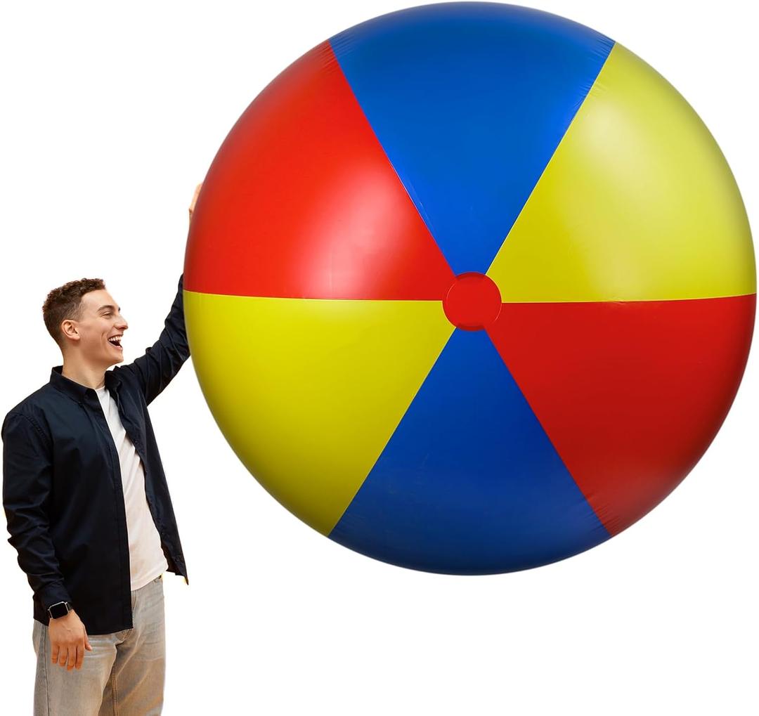 5 ft Giant Inflatable Beach Ball Jumbo Rainbow Ball Extra Large Inflatable Toys for Pool Summer Beach Pool Event Party Massive Games (60 In, Blue, Yellow, Red)