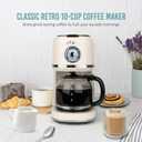Nostalgia Classic Retro 10 Cup Coffee Maker - One-Touch Drip Brew, Reusable Filter - Anti-Drip, Auto Shutoff, & Time Display - Dishwasher Safe 50 oz Carafe - Cream