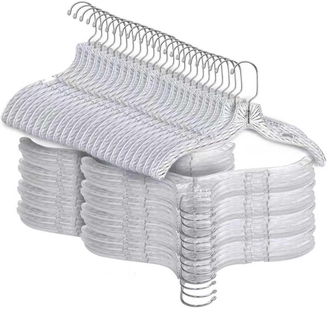Clear Plastic Hangers 23 Pack - Crystal Cut Hangers for Clothes - Nonslip Coat and Shirt Hangers - Heavy Duty HangersInvisible Dress Hangers for Suits