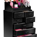 Sorbus Makeup Organizer, Brush Holder and Make Up Storage Drawers - Acrylic Makeup organizer for vanity, Bathroom - Cosmetic Display Cases with 3 large, 4 Small Drawers & 1 Tray for Makeup Brush