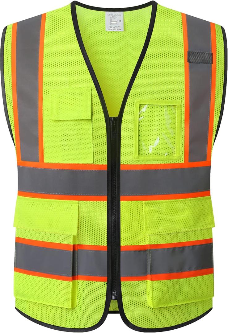 Reflective Mesh Safety Vest for Men Women with 5 Pockets and Zipper Front High Visibility Mesh Vest Hi Vis Construction Work Vest, Meets ANSI/ISEA Standards(EK175-Yellow-L)
