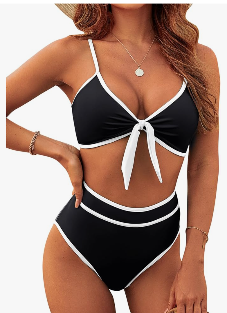 Blooming Jelly Womens High Waisted Bikini Set Tie Knot High Rise Two Piece Swimsuits Bathing Suits, Size L