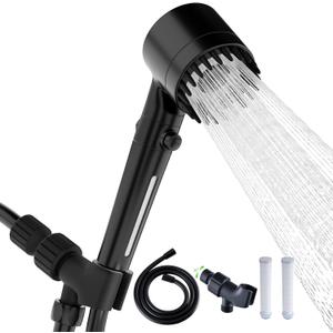Shower Head with Handheld, Shower Heads High Pressure, High Flow Even with Low Water Pressure-Hand Held Showerhead Set,3 Modes Filtered Showerhead with 59Replacement Hose/Bracket/Cotton Filters (solid black)