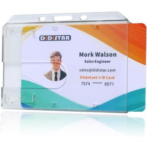 DiDiSTAR 3 Pack Hard Plastic Badge Holder-Horizontal Heavy Duty ID Card Holder-Rigid Case Single I'd Protector with Easy Access Thumb Slot & Chain Holes for Lanyards, Clips & Reels-Frosted Clear