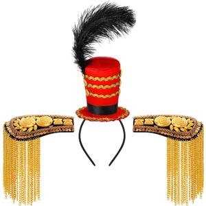 Tigeen Ringmaster Costume for Women Ringmaster Hat Gold Shoulder Epaulettes Circus Lion Tamer Majorette Mini Soldier Headband