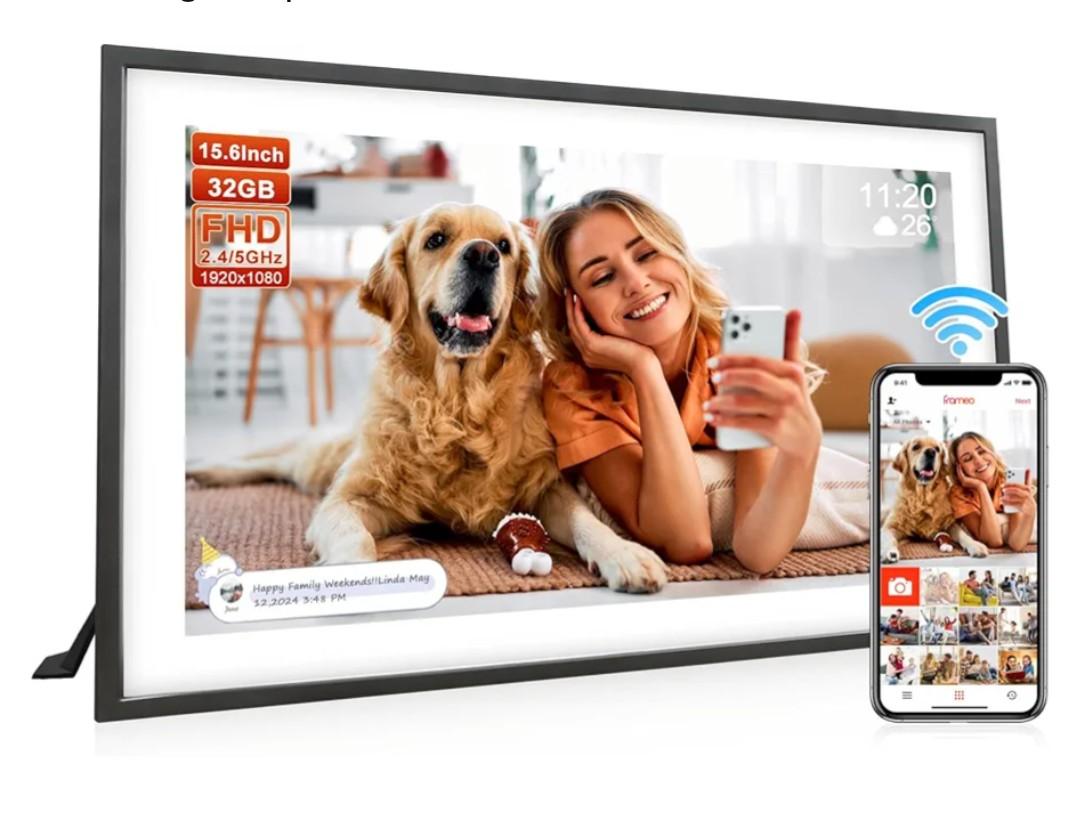 Digital Picture Frame,15.6 Inch Large Frameo Digital Photo Frame WiFi, 32GB,1920 * 1080 IPS HD Touch Screen,Tabletop&WallMounted,Digital Frame Share Photos and Videos via Frameo App