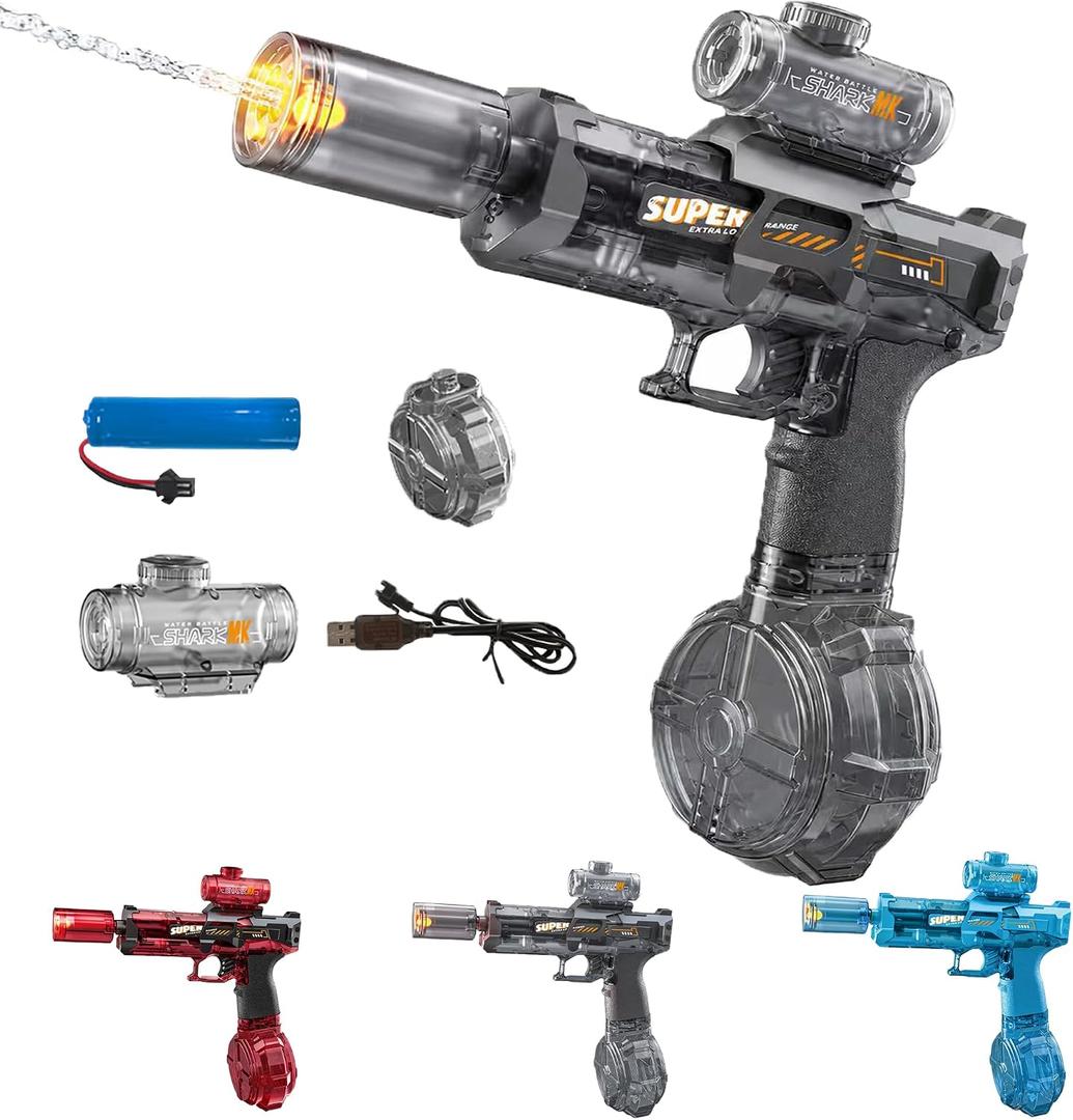 Automatic Water Gun for Adults – Battery Powered Electric Squirt Gun with Fast Continuous Shooting,Automatic Squirt Gun with Nozzle Flash & Water Spray Sound,Lightweight Outdoor Summer Water Gun,Gray