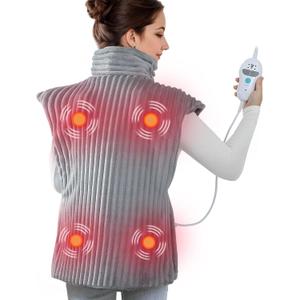 Heating Pad with Massager for Back Pain Cramps Relief,24"x35" Electric Heating Pad for Neck and Shoulders,Inner Detachable Heated Pad Wrap with 4 Massagers,Gifts for Women Men (Grey)