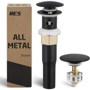 KES All Metal Bathroom Sink Drain with Strainer Basket Hair Catcher Anti Clog Pop Up Drain Stopper for Lavatory Vanity Vessel Sink with Overflow, Rustproof 18/8 Stainless Steel Matte Black S2013A-BK