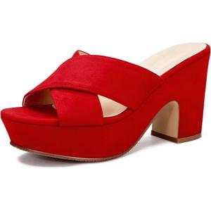 Women's Platform Sandals Wedges Heels Sandals Open Toe Slip On Platform Heels Mules Dressy Pumps (9, Red)