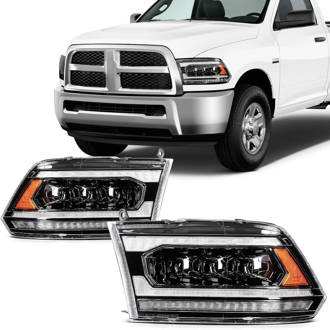 SCITOO LED Headlight Assembly Fit 2009-2018 for Dodge for Ram 1500/2500/3500 Black Housing Amber Reflector Pair Headlights