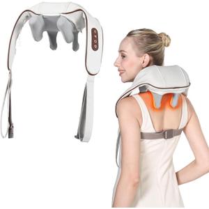 KppeX 4D Deep Cordless Tissue Kneading Neck Massage with Heating Function, Shiatsu and Shoulder Massage Pillow, Back and Leg Pain Relief, Gifts for Men or Women (Pearly White)