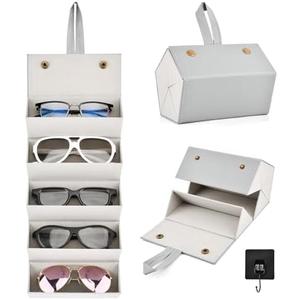 NOWHYX 5 Slots Travel Sunglasses Organizer With Hook, Foldable Travel Sunglass Case, Multiple Eyeglasses Storage Box for Women Men(COLOR:Grey)