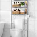 Kitsure Over Toilet Storage Rack - Metal Over Toilet Bathroom Organizer Shelf, Over The Toilet Storage Cabinet with Paper Holder and Hooks, Bathroom Cabinet for Laundry, Silver, 3 Tiers (63.2" H)