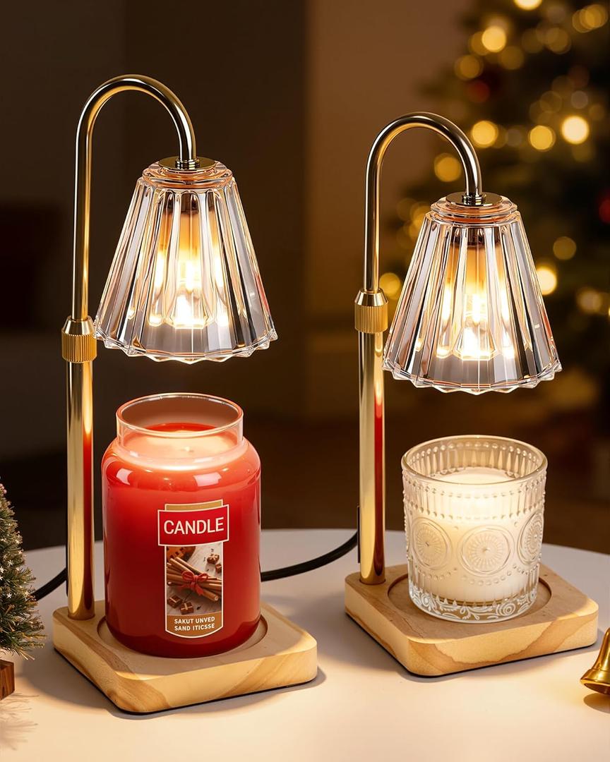 Marycele Candle Warmer Lamps 2 Pack, Electric Wax Warmer Lamp with Timer for Jar Candles, Aesthetic Home Decor, Housewarming Gifts for Women, Adjustable Height Clear
