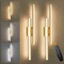 LED Wall Sconce Set of 2 Gold Remote Modern LED Vanity Lights Set of 2 Indoor Wall Light Fixtures for Living Room, Dimmable Wall Sconce for Bedside Bedroom Bathroom, 31.5inch 2 Pack, 32 inches