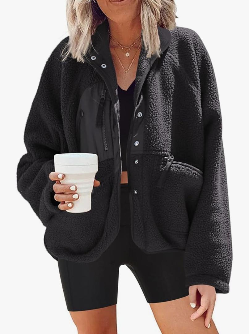 Nirovien Womens Fuzzy Fleece Jacket Button Down Sherpa Coats Casual Winter Warm Outwear with Pockets, Size XL