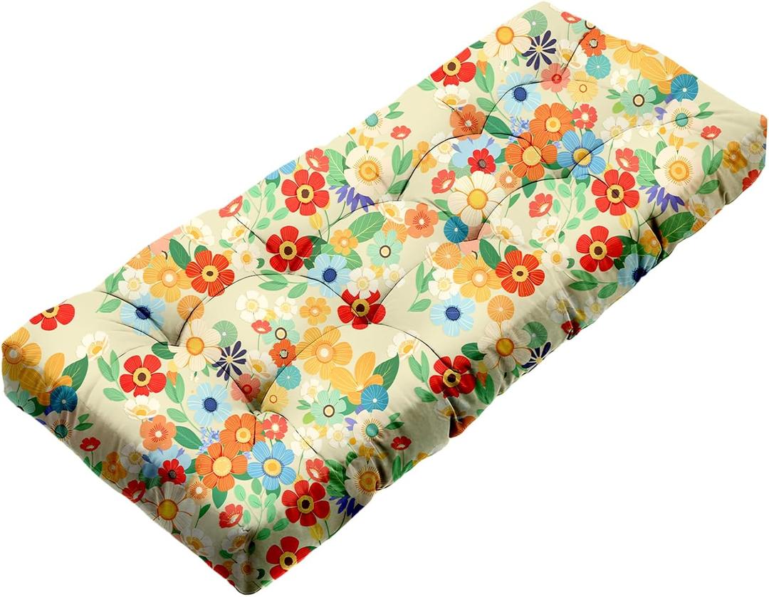 Thickened Waterproof Outdoor Bench Cushion for Patio Furniture, Long Time Color Fastness Patio Porch Swing Replacement Seat Pad with Ties for Patio Porch Chair, 41 x20 inches Daisy