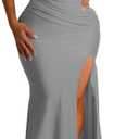 Women's Sexy Off Shoulder Bodycon Maxi Dresses Elegant High Split Club Party Long Dress (Large, 589grey)