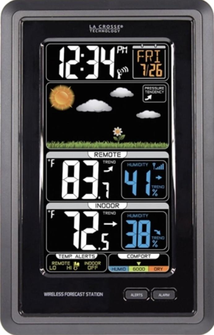 La Crosse Technology Wireless Color Weather Station - Real-time Backyard Weather, Humidity Comfort Meter, Animated Forecast, Temperature Alerts, Long Range Transmission (300 Feet) (1-Pack)