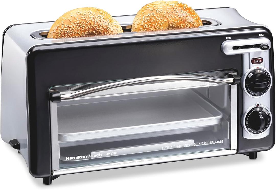 Hamilton Beach 2-in-1 Countertop Toaster Oven & Long Slot 2 Slice Toaster, Compact Retro Design,