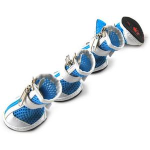 ZUNEA Small Dog Shoes for Hot Pavement Summer Breathable Mesh Boots Adjustable Non Slip Zipper Pet Dogs Booties White PU Paw Protector Blue 5# (5# (LxW: 2.3 * 1.85"))